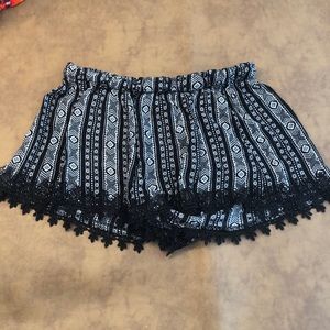 Cute Tribal Print shorts with Black Lace Trim